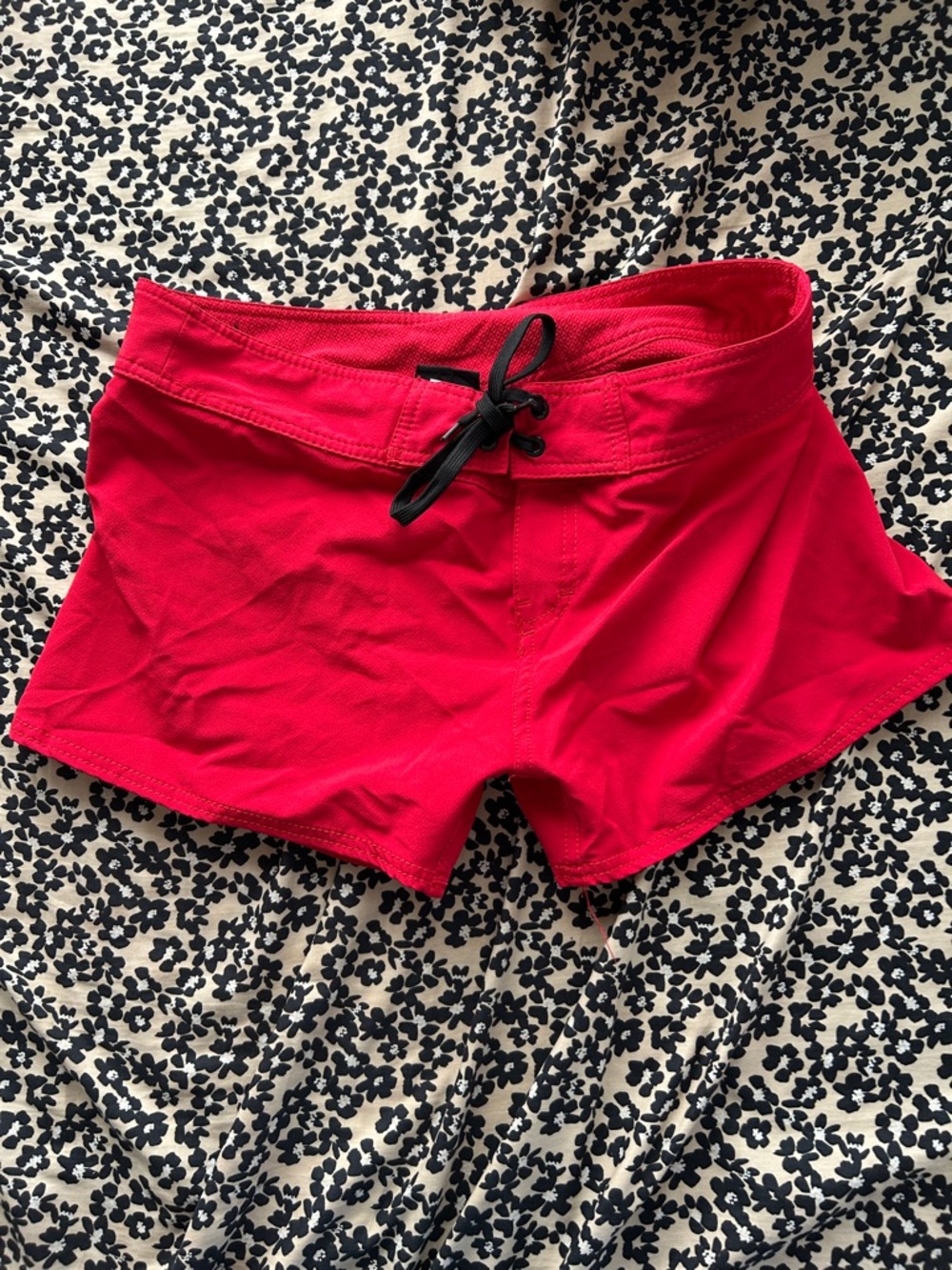 burnside Bright Red Athletic Swim Shorts with Black Drawstring